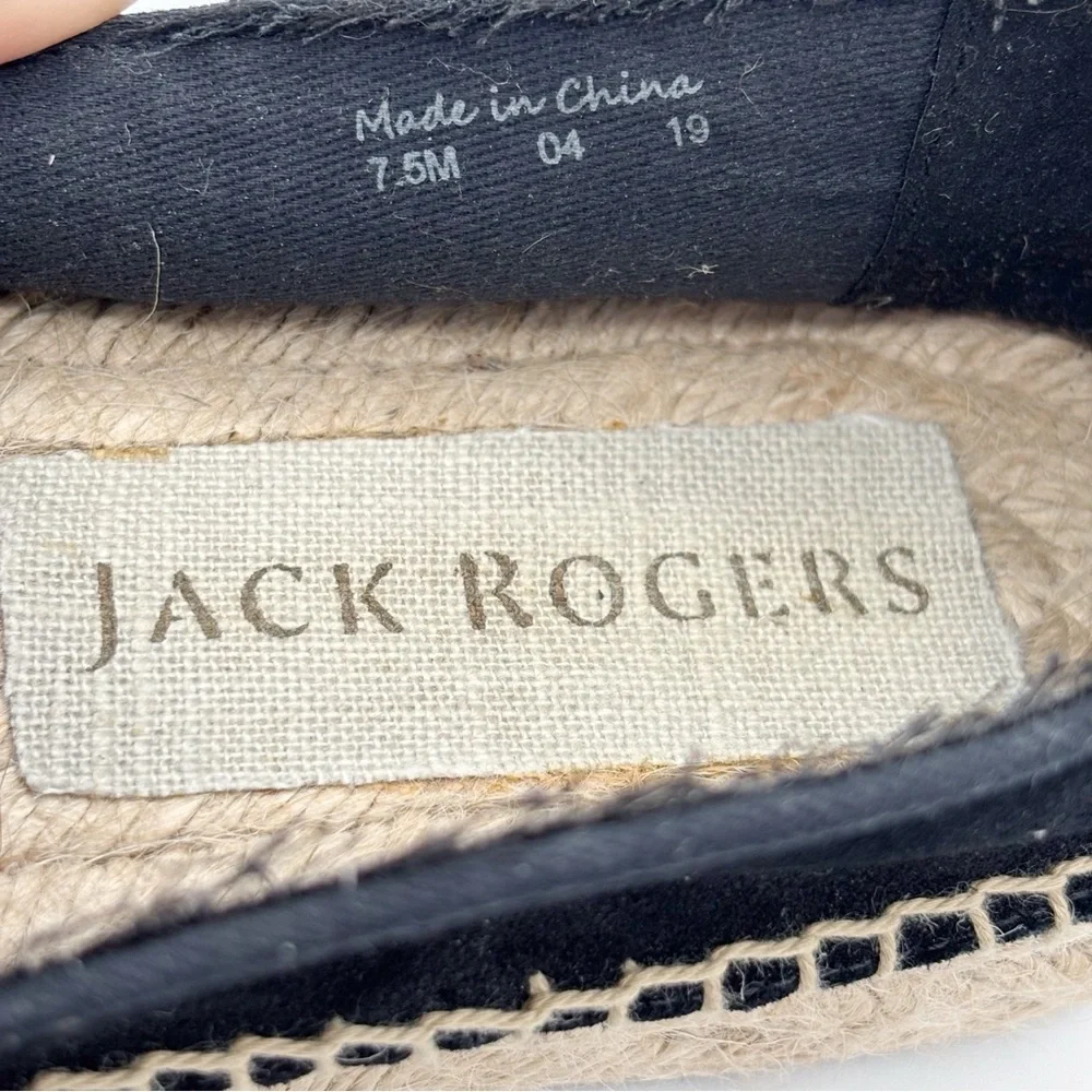 Jack Rogers Black Suede Embroidered Espadrilles Sz 7.5 Summer Classic
